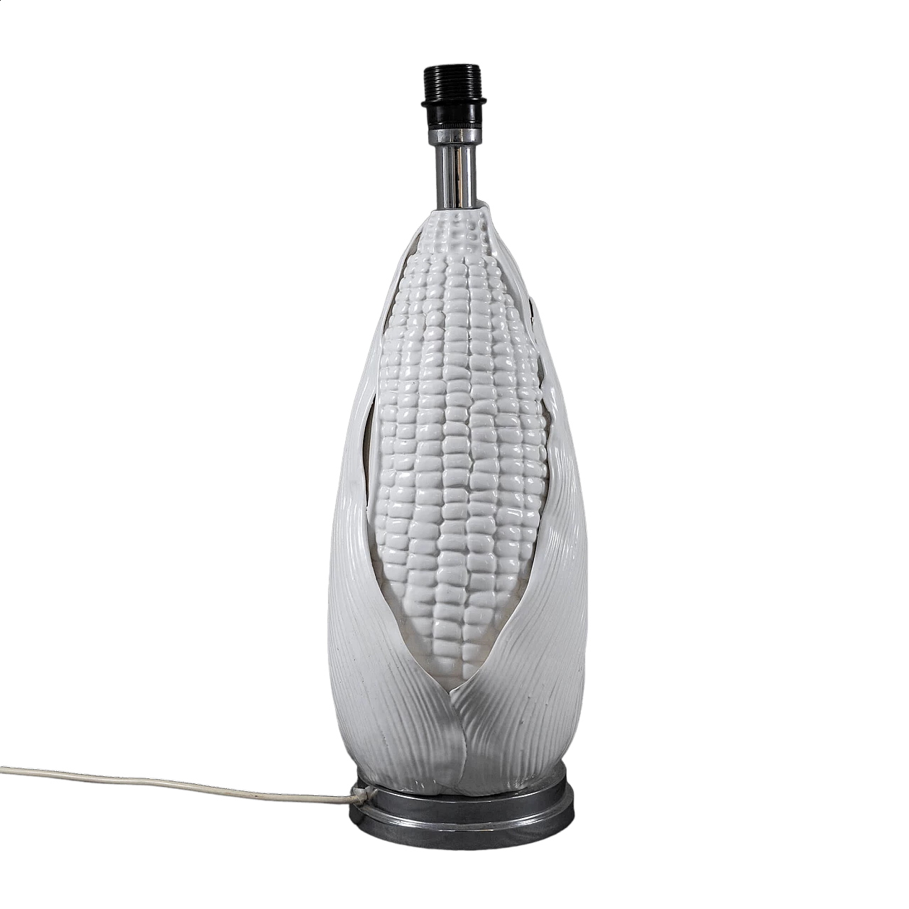 Lampada da tavolo a pannocchia in ceramica bianca, anni '60 13