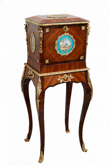 Napoleon III desk in exotic woods with gilded bronze and Sevres porcelain grafts, 19th century