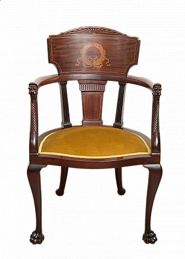 Solid mahogany Regency armchair with inlaid backrest, early 19th century