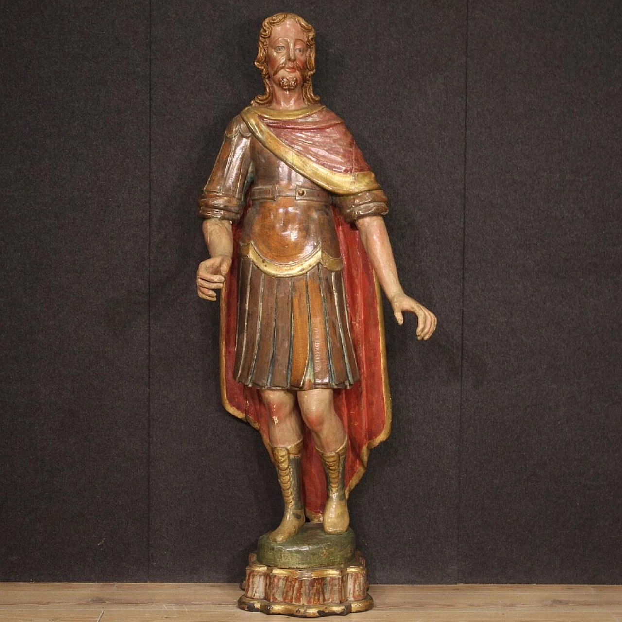 Scultura lignea policroma raffigurante soldato romano, seconda metà '700 12