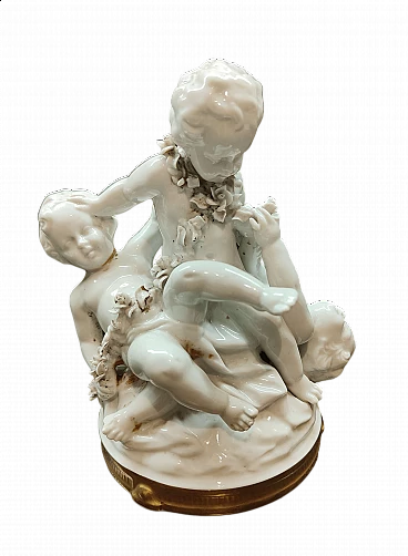 Group of three cupids, Capodimonte porcelain sculpture, 1950s