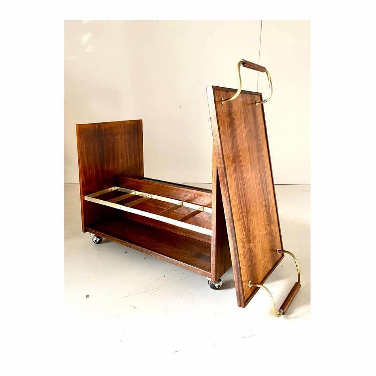 Bar cart in rosewood and chrome-plated iron, 1960s 6