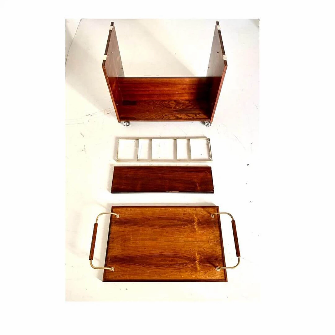 Bar cart in rosewood and chrome-plated iron, 1960s 7