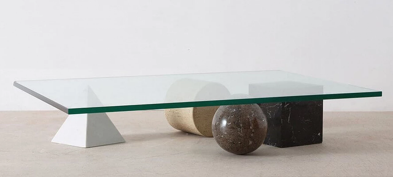 Tavolino Metafora #1 in marmo e vetro attribuito a Lella e Massimo Vignelli per Casigliani, anni '80 1