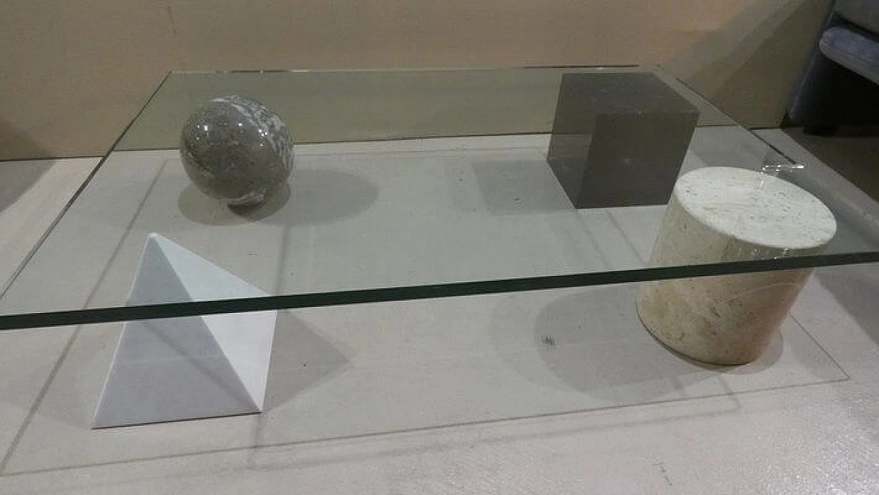 Tavolino Metafora #1 in marmo e vetro attribuito a Lella e Massimo Vignelli per Casigliani, anni '80 2