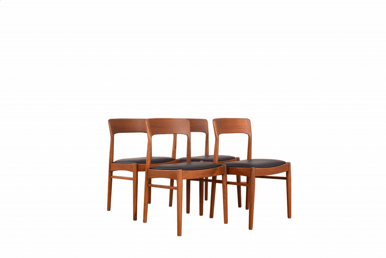 4 Teak and leather dining chairs by Henning Kjærnulf for Korup Stolefabrik, 1960s 13