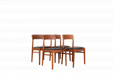 4 Teak and leather dining chairs by Henning Kjærnulf for Korup Stolefabrik, 1960s