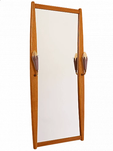 Specchio scandinavo in legno con coppia di luci, anni '60