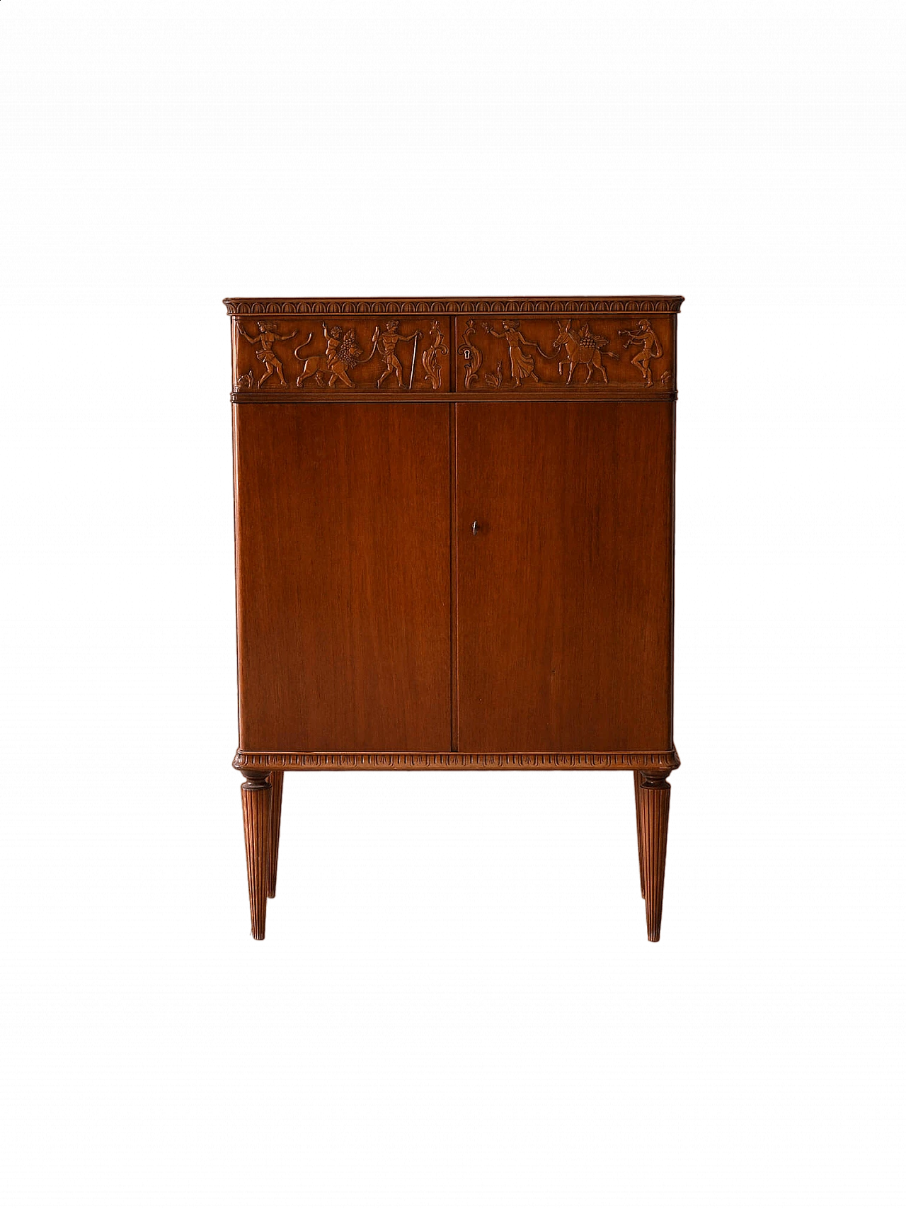 Scandinavian Art Deco cabinet with carved wooden bas-reliefs, 1940s 13