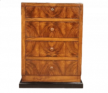 Art Deco walnut veneered and ebonized wood chest of drawers, 1960s