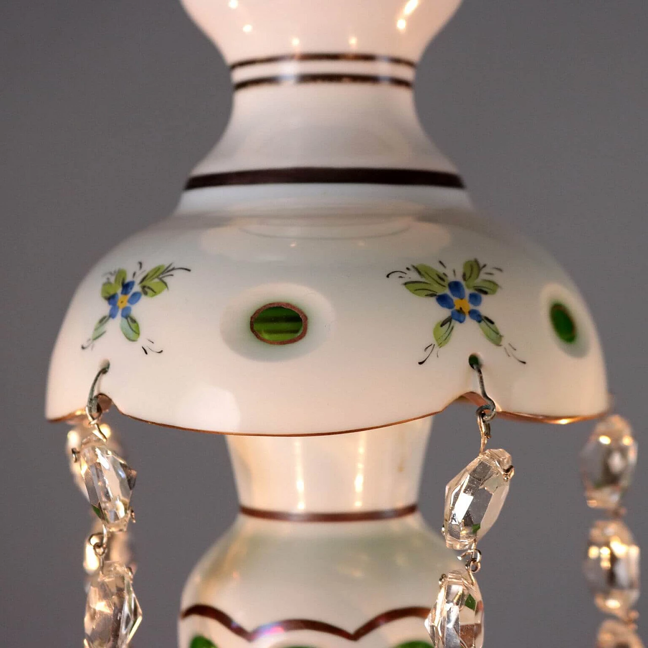 Bohemia milk glass chandelier with painted floral motifs 5
