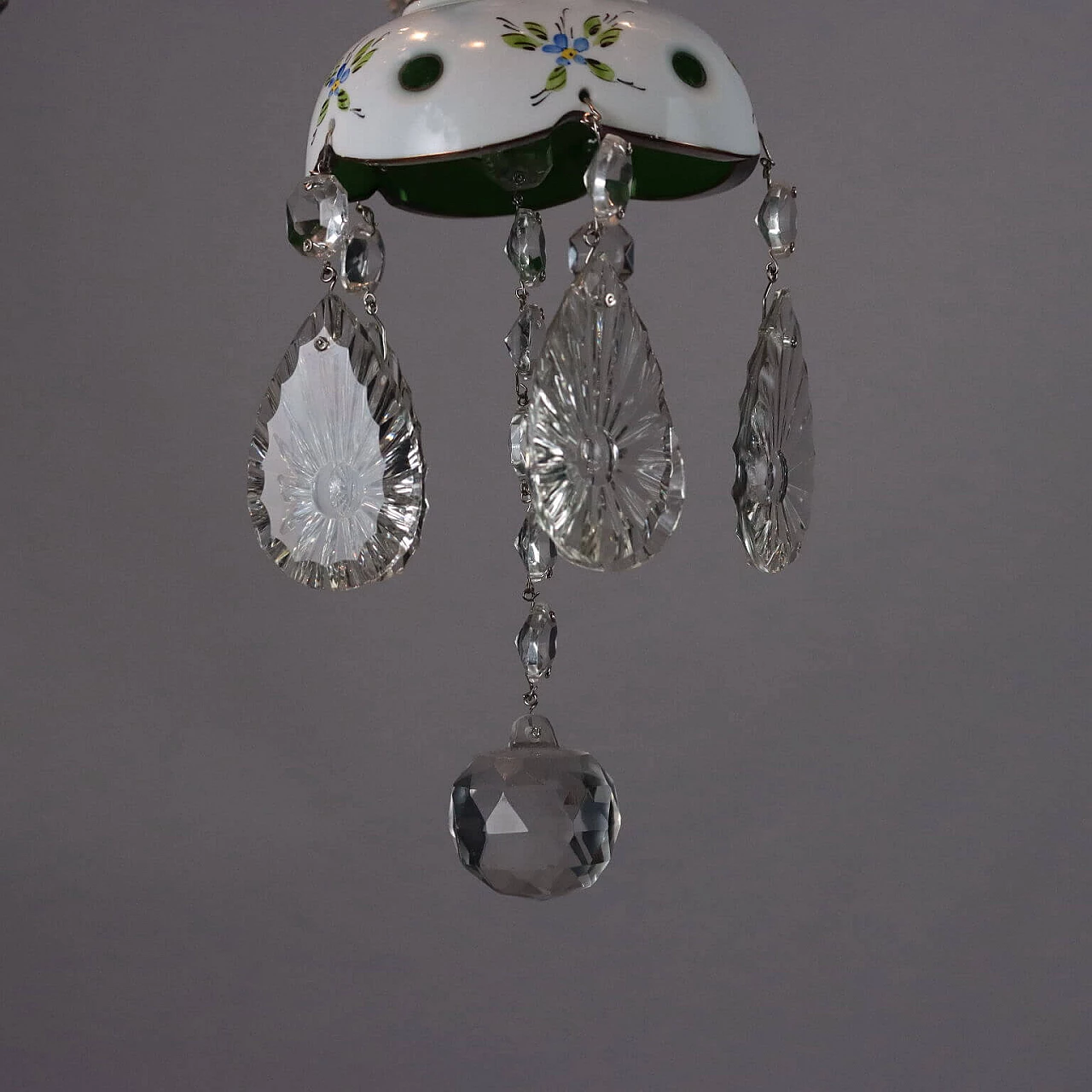 Bohemia milk glass chandelier with painted floral motifs 9