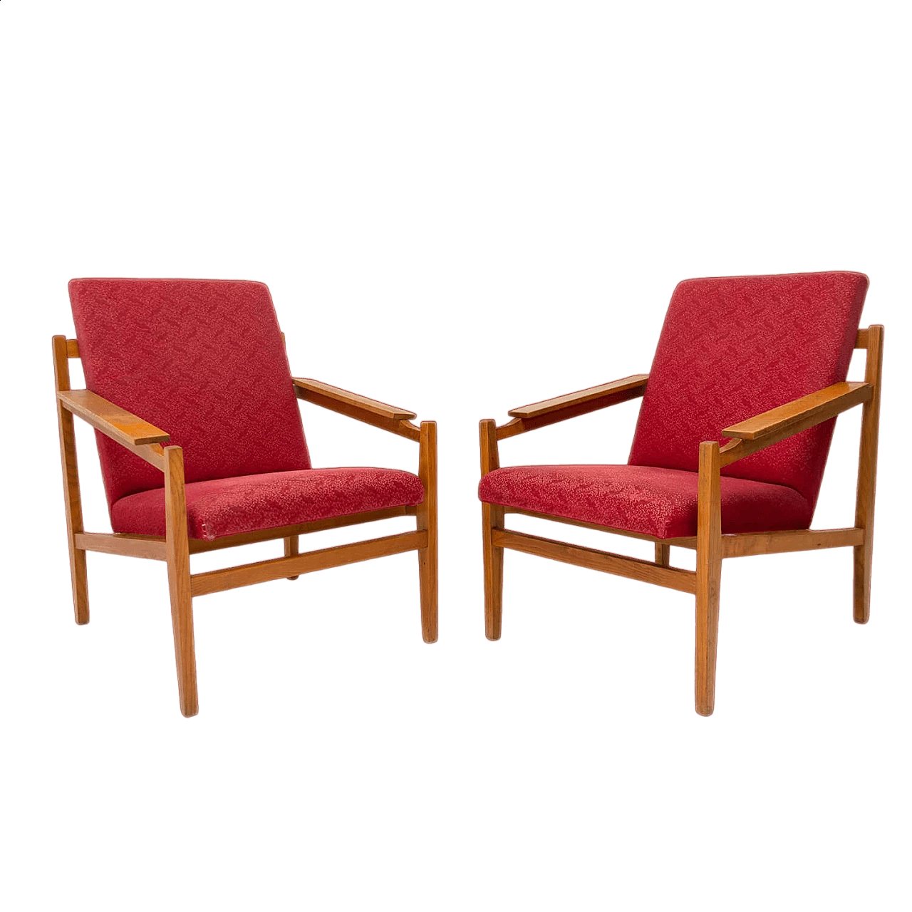 Pair of Scandinavian style beech and fabric armchairs, 1960s 18