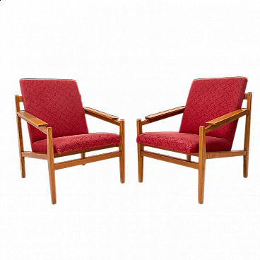 Pair of Scandinavian style beech and fabric armchairs, 1960s