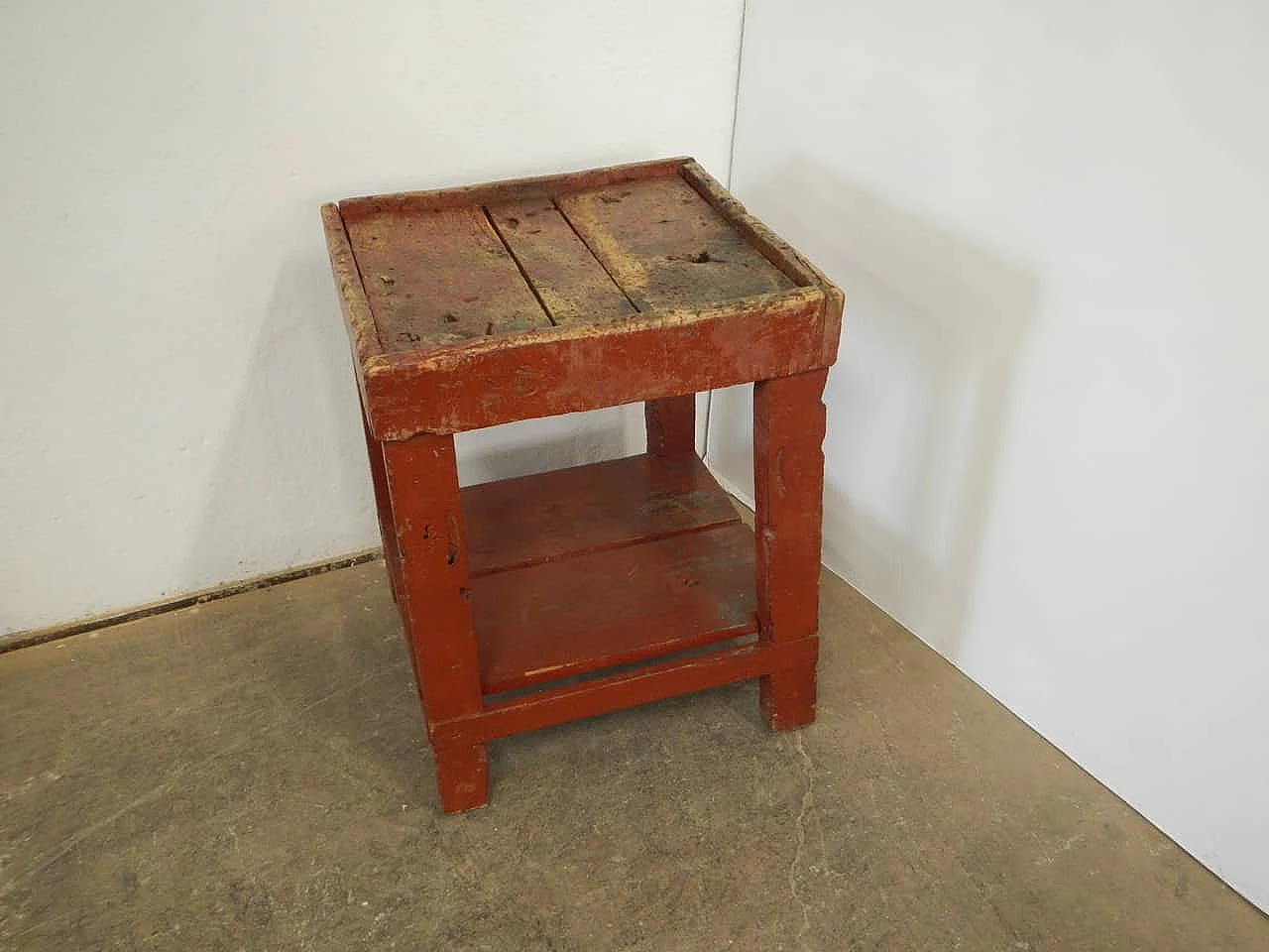 Red varnished spruce welder's work bench, 1970s 1