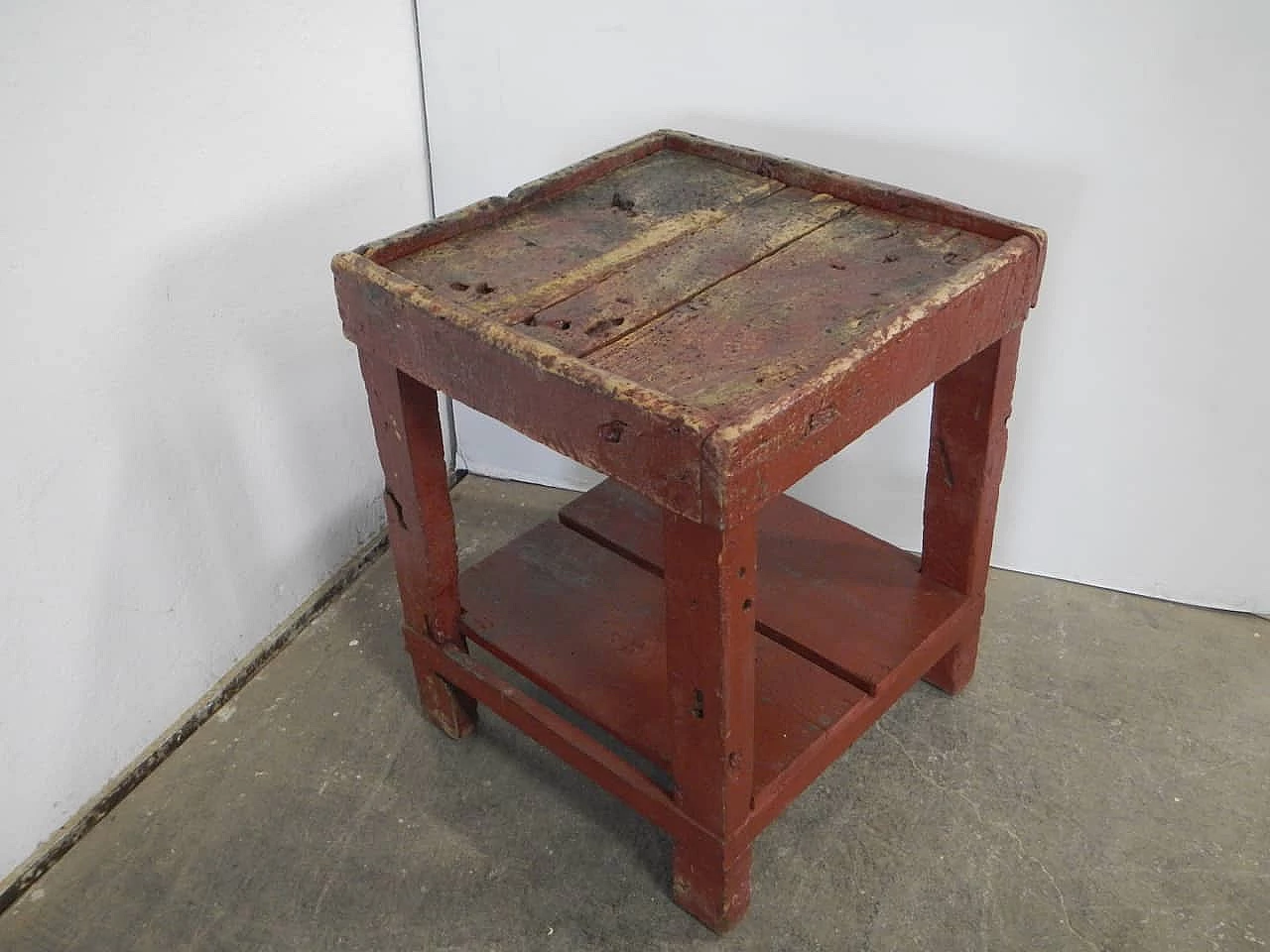 Red varnished spruce welder's work bench, 1970s 3
