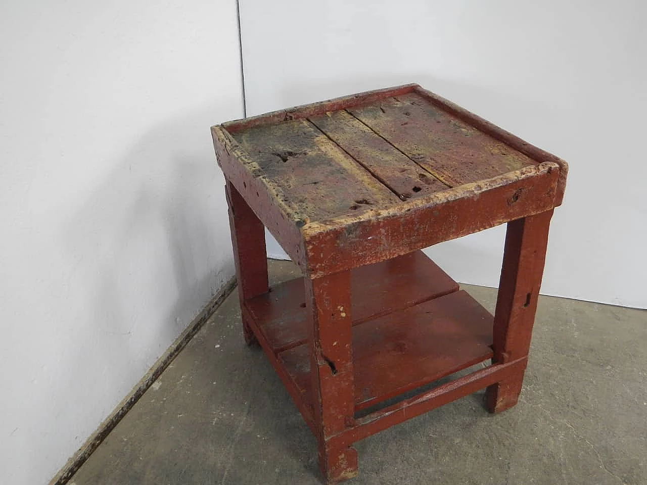 Red varnished spruce welder's work bench, 1970s 4