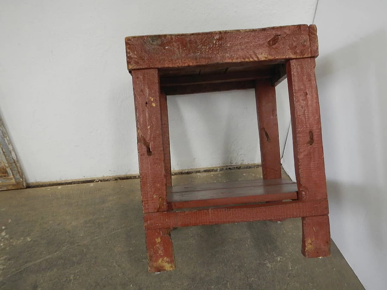 Red varnished spruce welder's work bench, 1970s 6