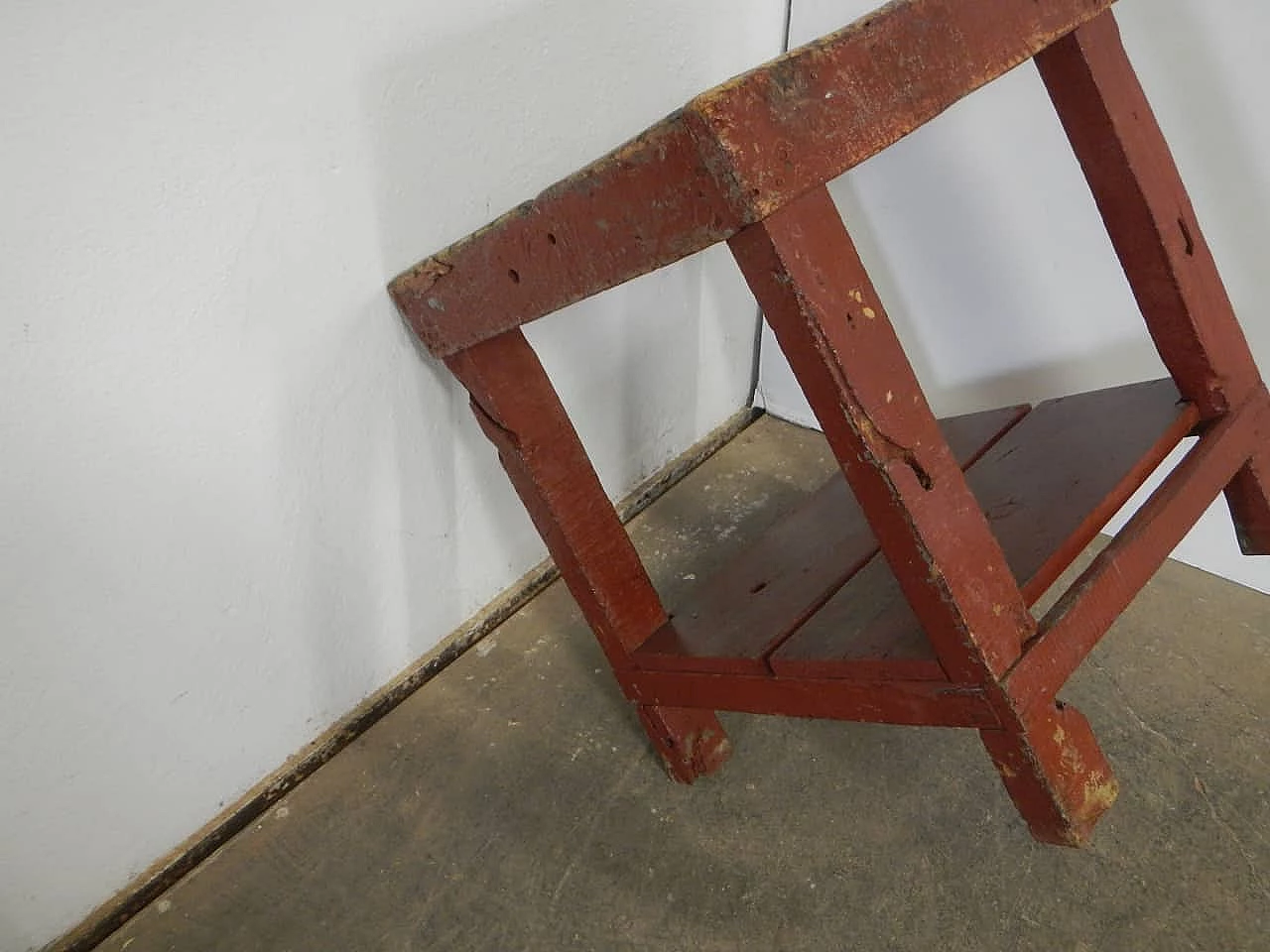 Red varnished spruce welder's work bench, 1970s 7