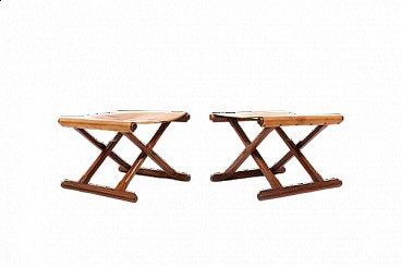 Pair of Danish teak and leather folding stools, 1960s