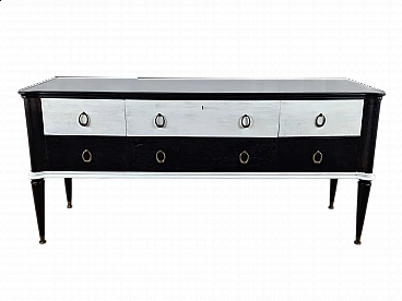 Black white lacquered chest of drawers with glass top, 1960s