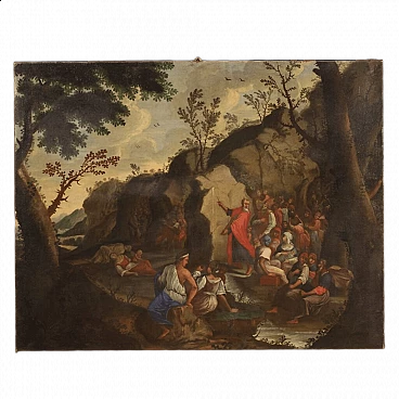 Moses brings forth water from the rock, oil on canvas, 18th century