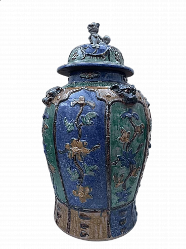 Vaso cinese in terracotta invetriata Sancai, fine '800