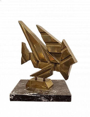Giuseppe Banfi, abstract composition, brass and marble sculpture, 1988