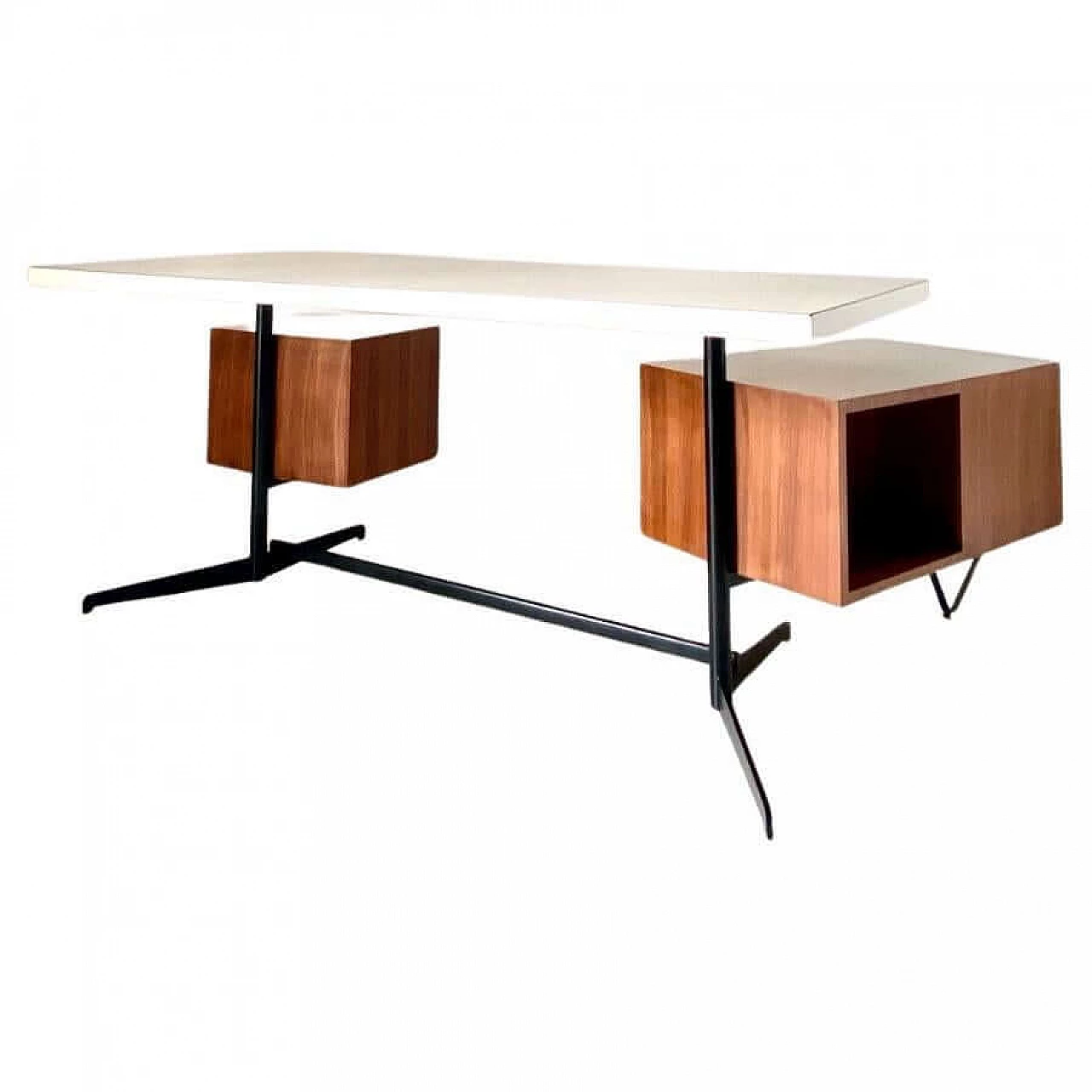 Steel desk with wood veneer and laminate top by Osvaldo Borsani for Tecno, 1960s 1