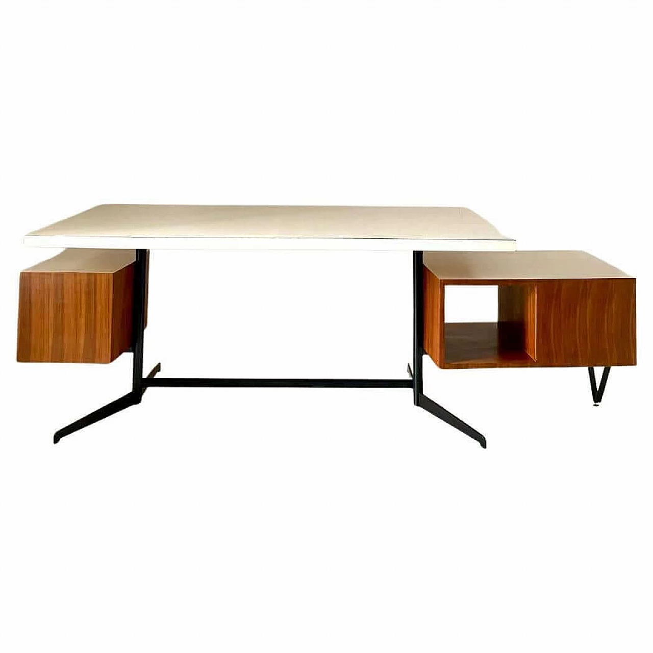 Steel desk with wood veneer and laminate top by Osvaldo Borsani for Tecno, 1960s 2