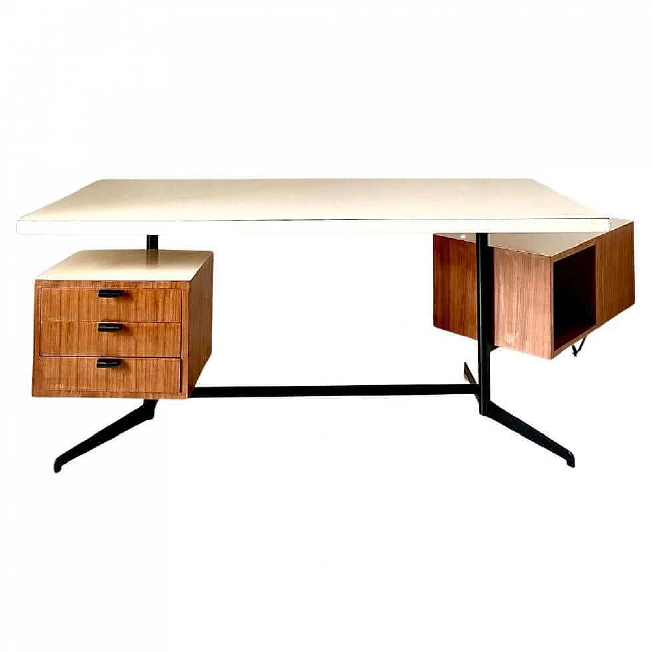 Steel desk with wood veneer and laminate top by Osvaldo Borsani for Tecno, 1960s 3