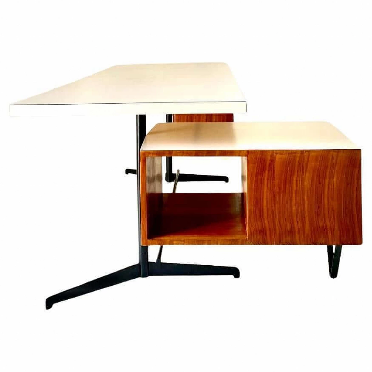 Steel desk with wood veneer and laminate top by Osvaldo Borsani for Tecno, 1960s 4