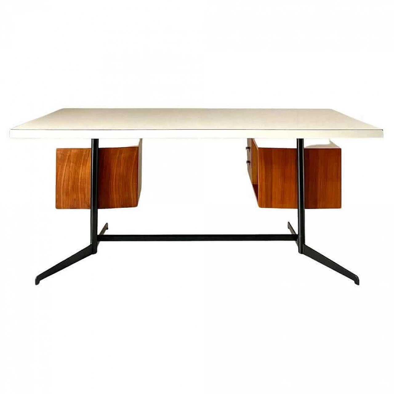 Steel desk with wood veneer and laminate top by Osvaldo Borsani for Tecno, 1960s 6