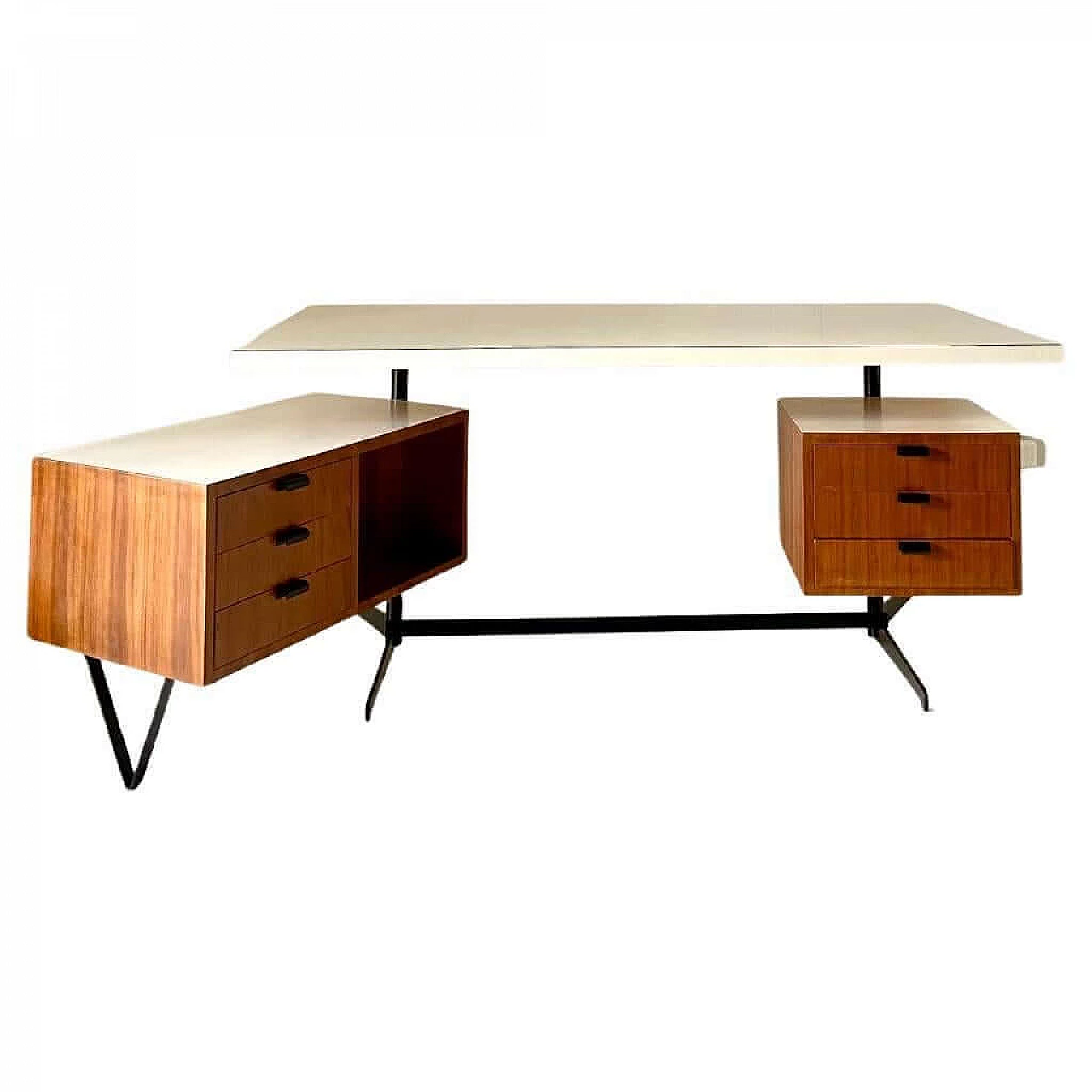 Steel desk with wood veneer and laminate top by Osvaldo Borsani for Tecno, 1960s 8