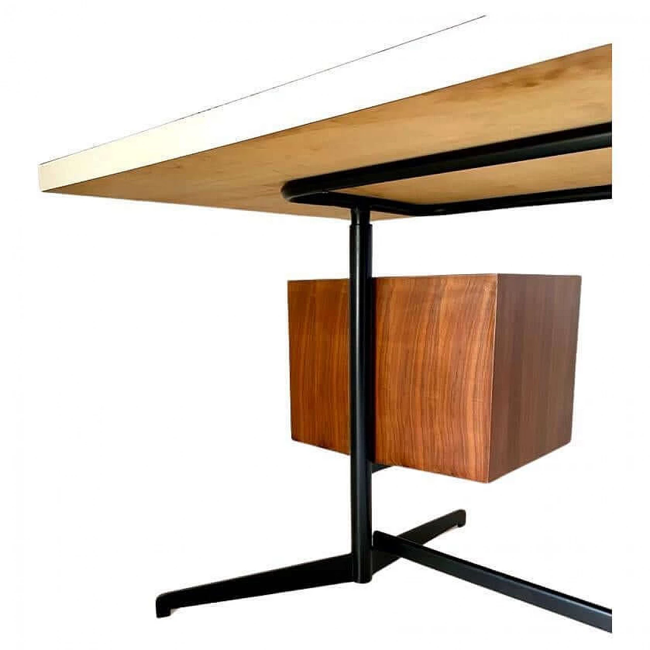 Steel desk with wood veneer and laminate top by Osvaldo Borsani for Tecno, 1960s 9