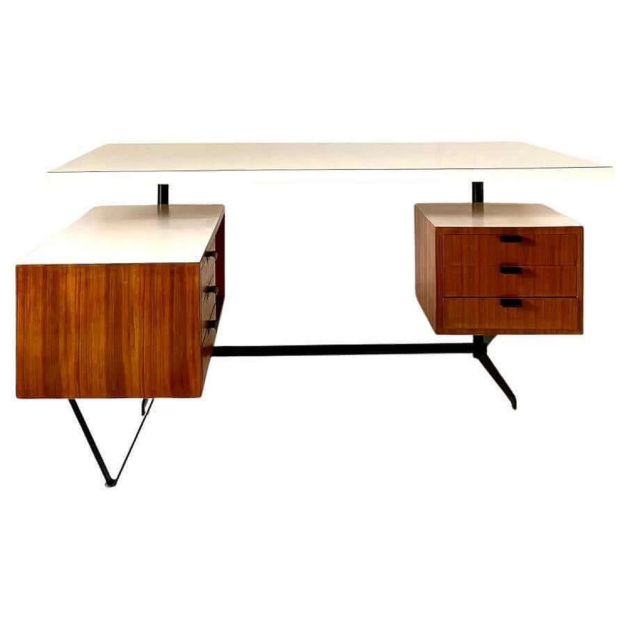 Steel desk with wood veneer and laminate top by Osvaldo Borsani for Tecno, 1960s 10