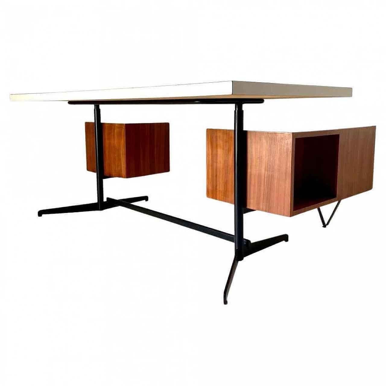 Steel desk with wood veneer and laminate top by Osvaldo Borsani for Tecno, 1960s 13