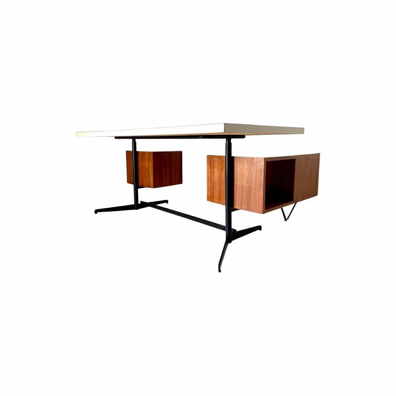 Steel desk with wood veneer and laminate top by Osvaldo Borsani for Tecno, 1960s 14