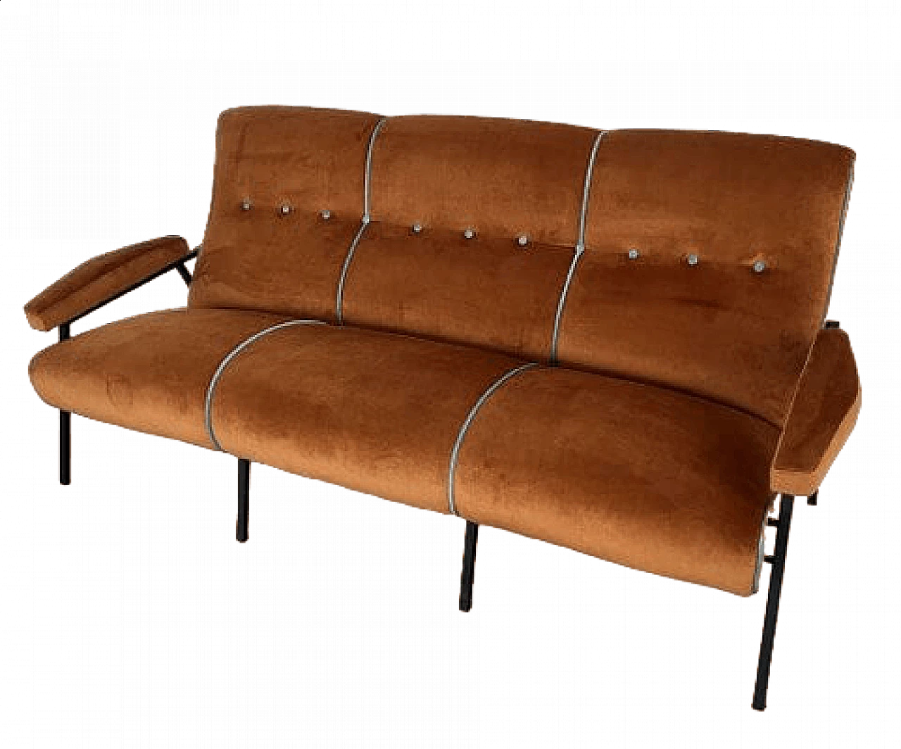 Metal and brown velvet sofa with light blue details, 1960s 22