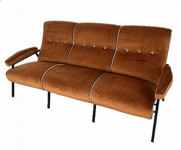 Metal and brown velvet sofa with light blue details, 1960s