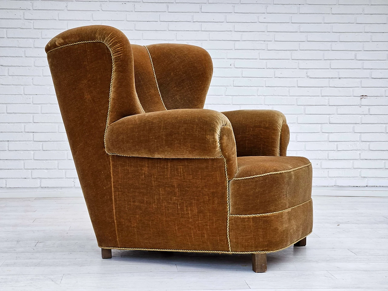Danish recliner chair in green velvet, 1960s 1