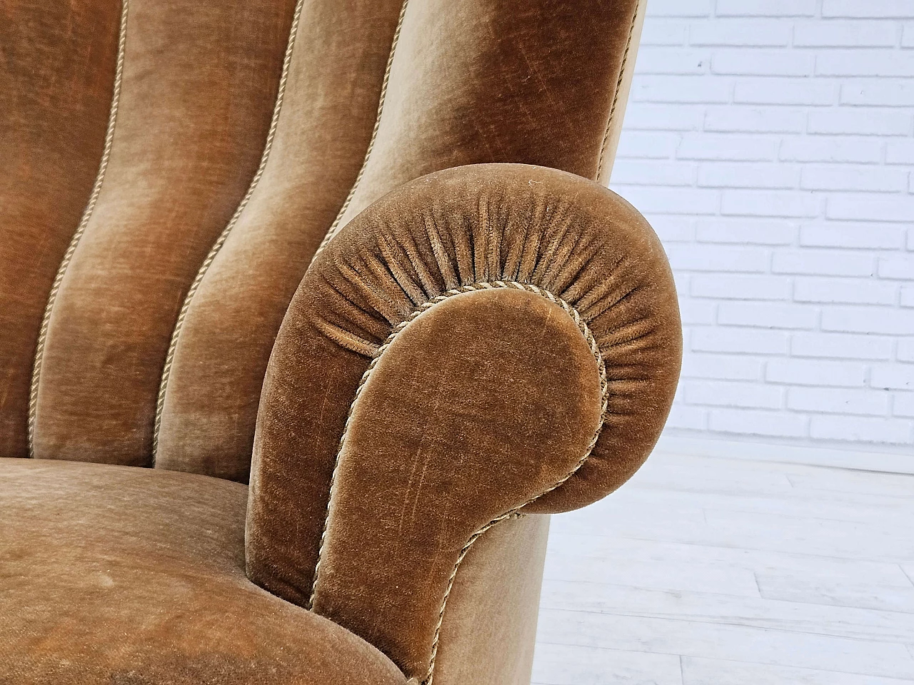 Danish recliner chair in green velvet, 1960s 3