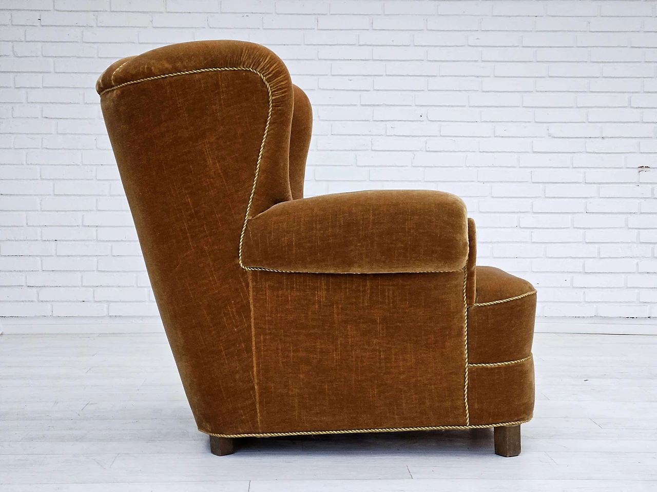 Danish recliner chair in green velvet, 1960s 6
