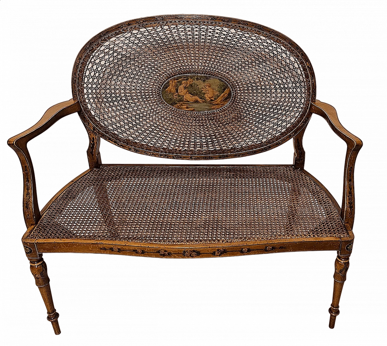 Divanetto inglese in acero con paglia di Vienna, '800 10