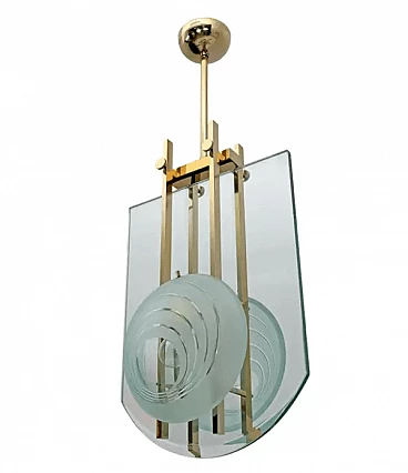 Brass and crystal pendant by Gallotti & Radice, 1970s