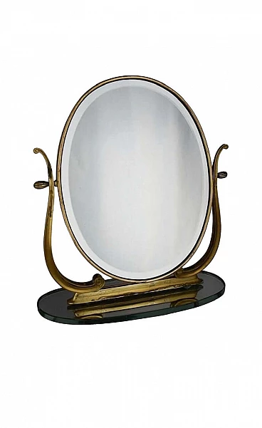 Specchio da tavolo Art Deco in ottone, anni '40