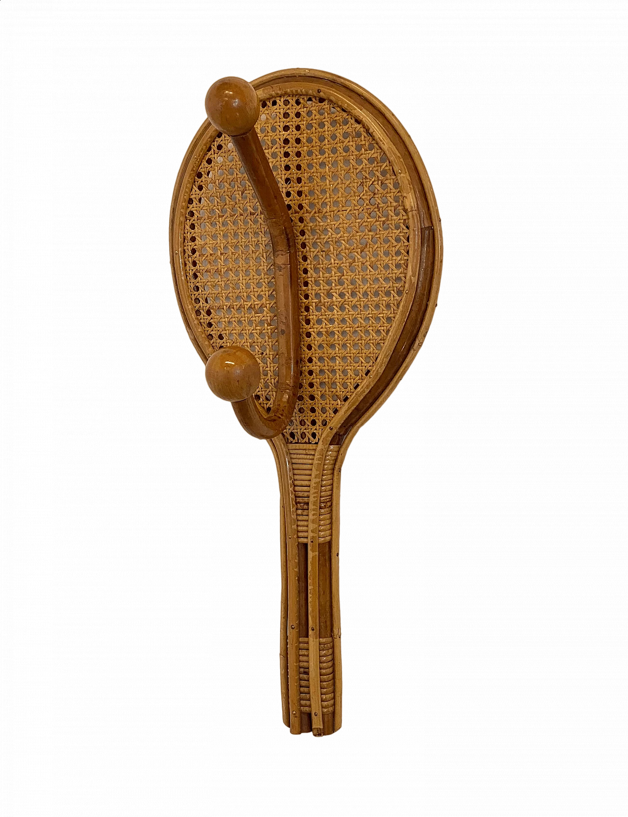 Vienna straw, bamboo and wicker tennis racket coat rack, 1970s 14
