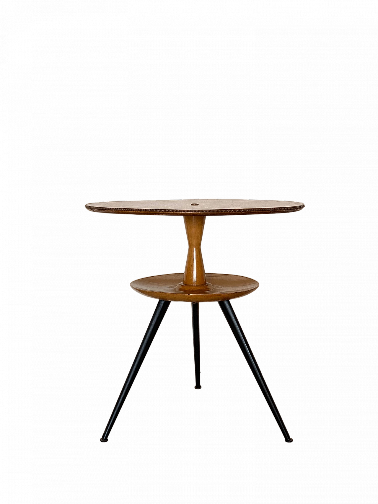 Tavolino rotondo in ciliegio e metallo laccato nero, anni '60 15