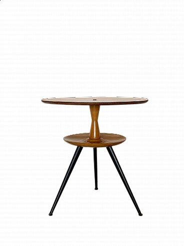Round cherry wood and black lacquered metal coffee table, 1960s