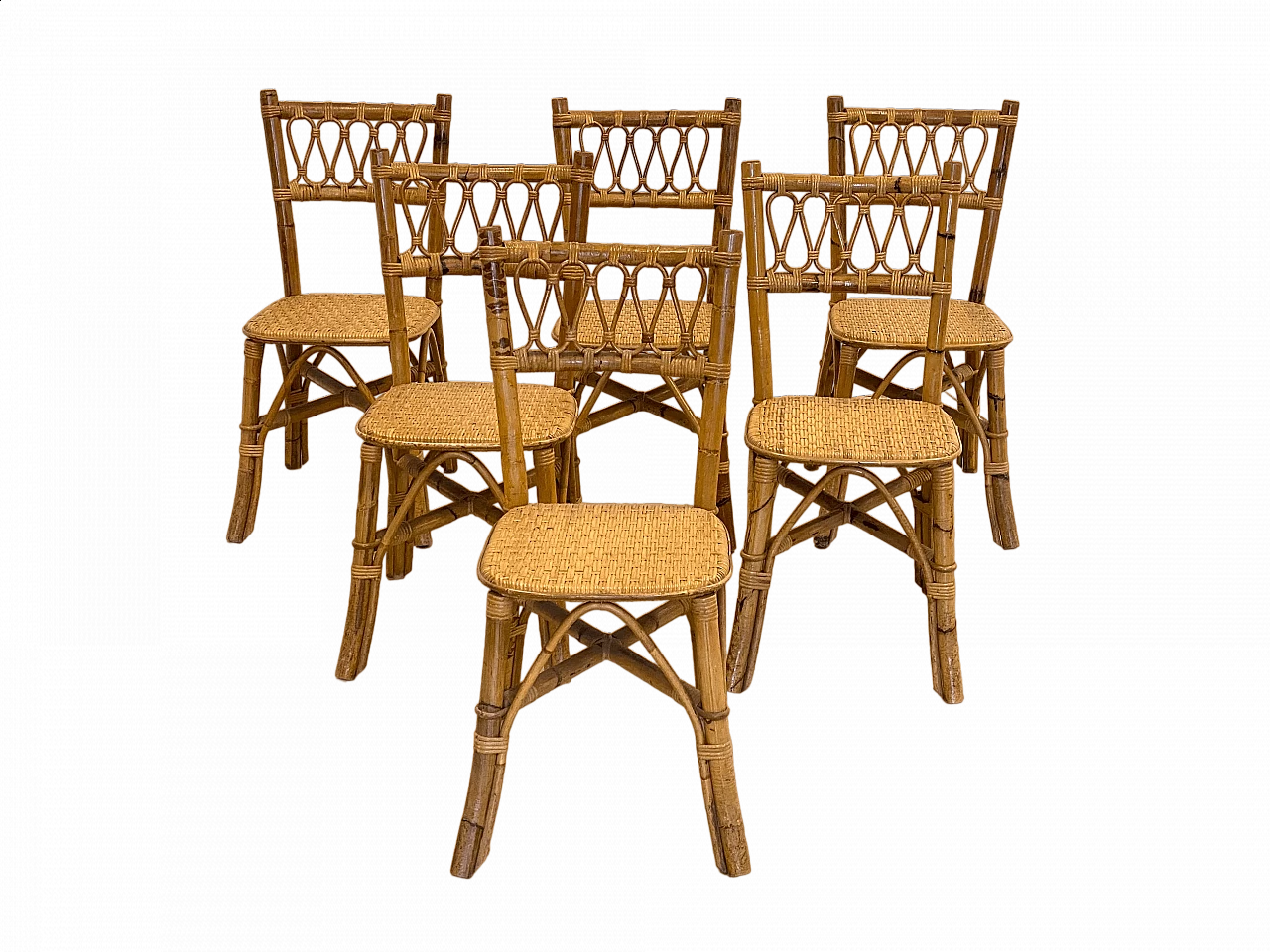 6 Chairs in bamboo and wicker, 1970s 15